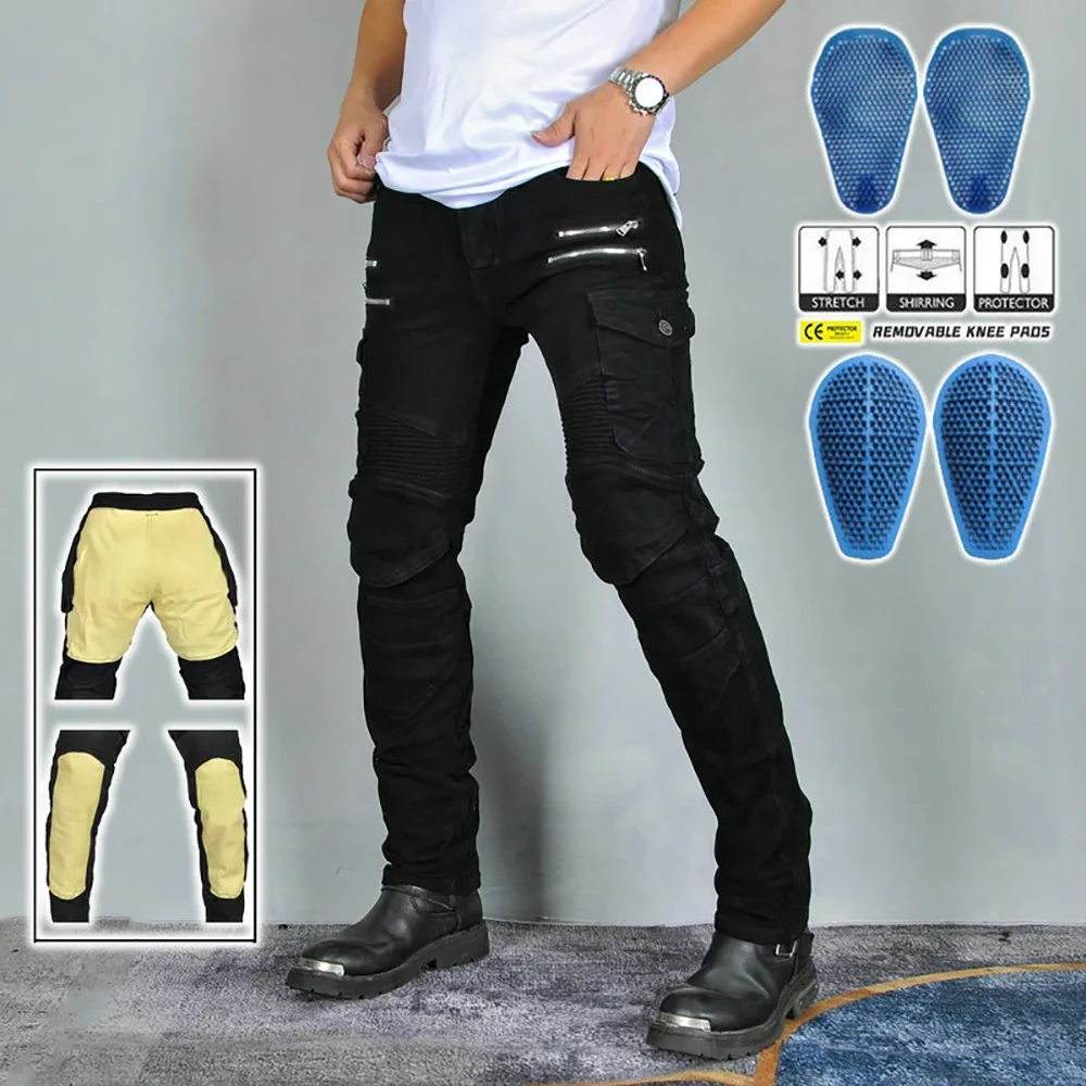 Four Seasons Motorcycle Jeans Four Zip Anti Drop Motorcycle Pants Kevlar Tear Resistant Silicone Protector Motocross Jeans Men
