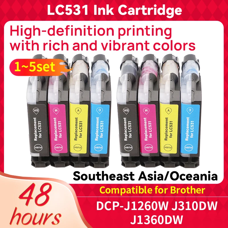 1~5set LC531XL LC531 high capacity Ink Cartridge Compatible For Brother DCP‑J1260W/DCP-J1310DW/DCP-J1360DW Printer