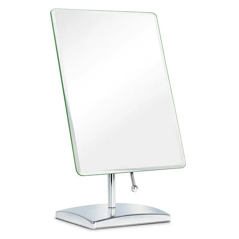Frameless Square Tabletop Mirror Silver Plated Glass Bathroom Makeup Mirror with Adjustable Stand for Home Hotel Vanity Desk