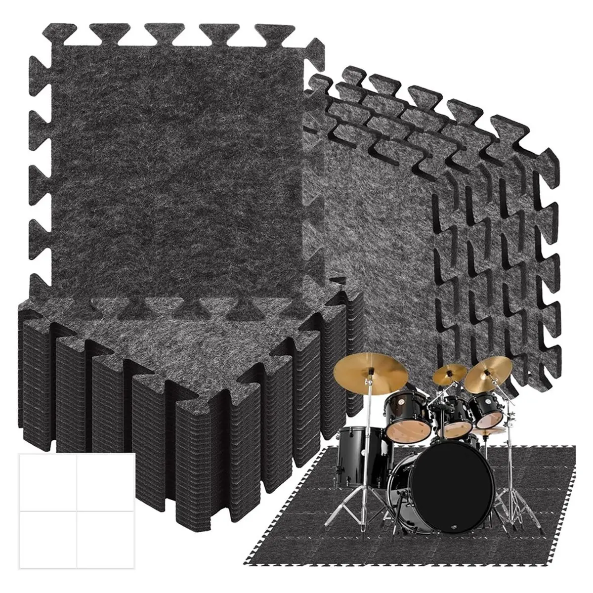 B72ABG 16 Pcs High Density Sound Absorbing Interlocking Floor Mats, 11.8 X 11.8 Inches for Music Studios/Home