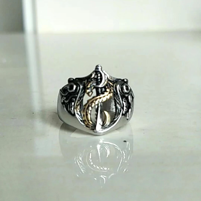 Vintage League of Legendes Bilgewater Rings for Men Women Two Tone Dragon Sword Opening Ring Fans Cosplay Party Jewelry Gifts