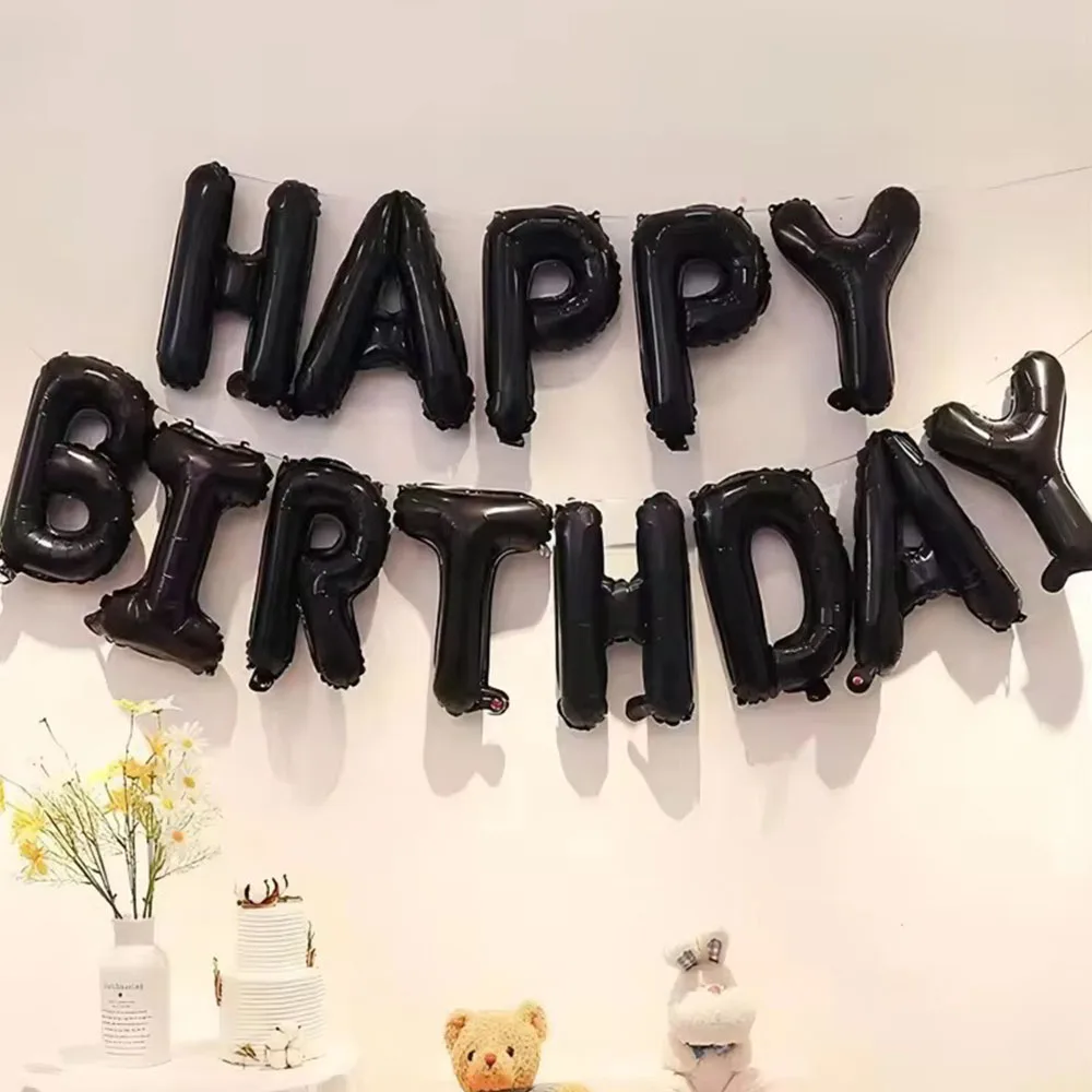 32 Piece Set Of Black Latex Aluminum Foil Balloons For Children's Happy Birthday Set, Party Decorations Combination Package