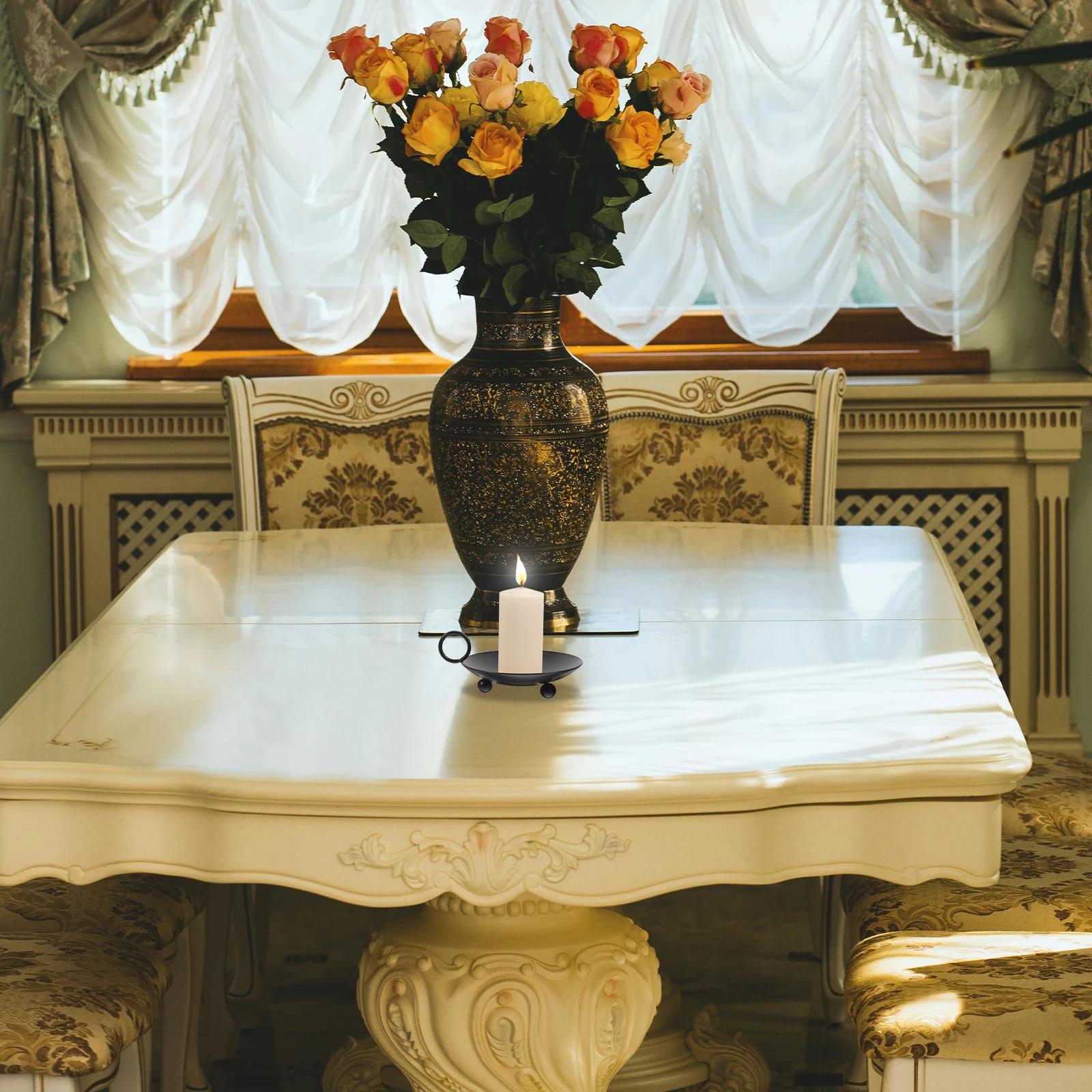 Elegante vassoio portacandele in ferro da 2 pezzi - Portacandele romantici a colonna in ferro battuto per decorazioni domestiche e celebrazioni di matrimoni