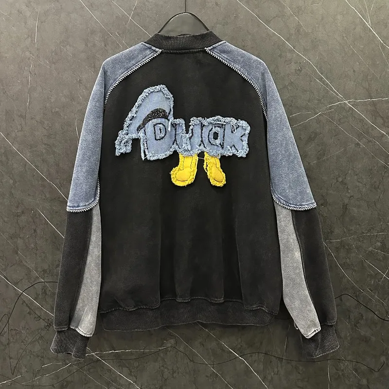 2025 Autumn Heavy Industry New Cartoon Color Block Cardigan Sweatshirts Jacket For Women's Loose Casual Fashion Top Hoodies Coat