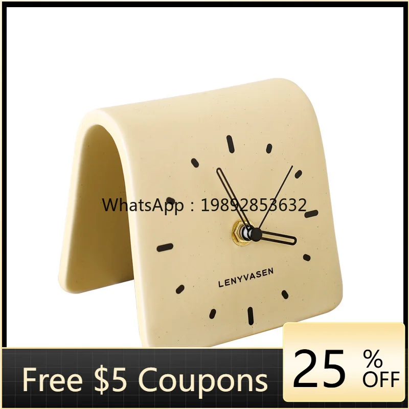 

AA Ceramic Clock Simple Clock Home Ornaments Living Room and Bedside Mute Desk Clock