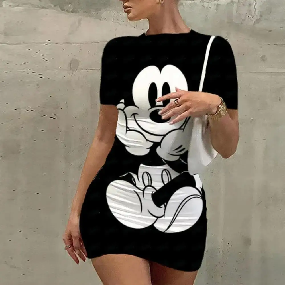 Minnie Mouse women's tight sexy dress Mickey Disney cartoon printed casual top summer hip hugging skirt short skirt mini dress