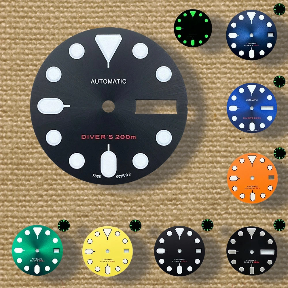 

High quality 28.5mm S logo SKX007 dial accessories that cannot be put down. NH36/4R36 movement green luminous matte/sunshine dia