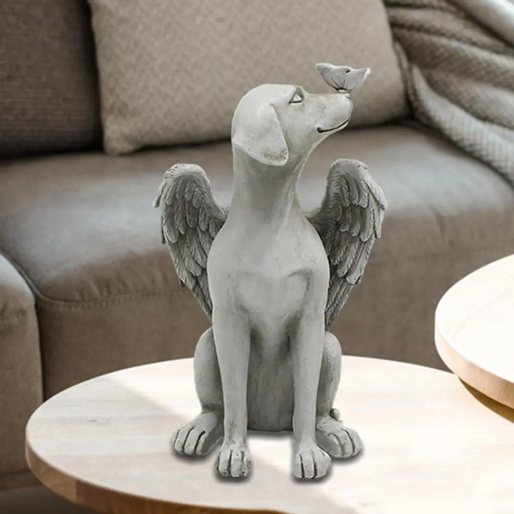 

Angel Pet Statue, Super Cute Dog with Angel Wing Resin Garden Ornament Memorial Tribute Statue for Home Yard Lawns