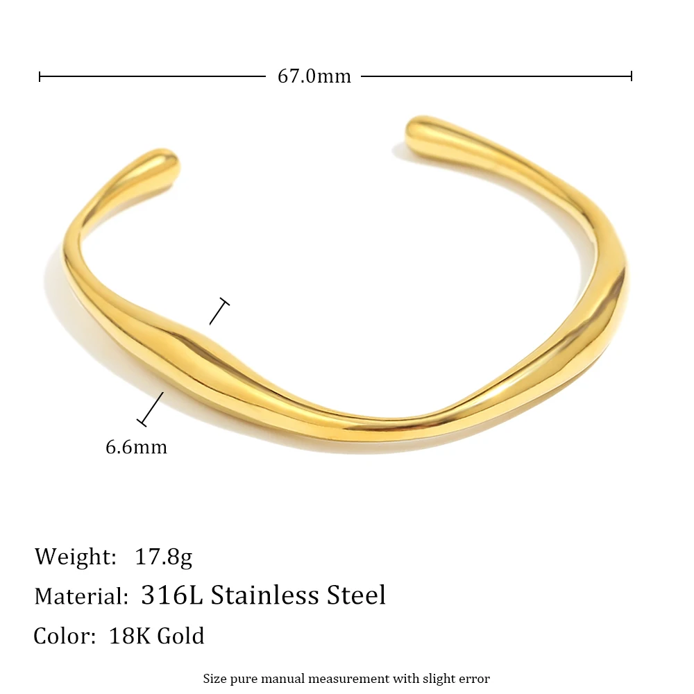 E.B.belle Neues, glattes, unregelmäßiges, gedrehtes Manschettenarmband, 18 Karat vergoldeter Edelstahl, minimalistischer Stil, Damenschmuck – Detail 1