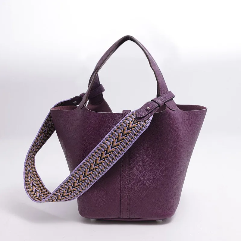 Cowhide Women's Handbag Leather Vegetable Basket Bucket Premium Simple Unique Niche Texture Simple Versatile Elegant Fashion view 2