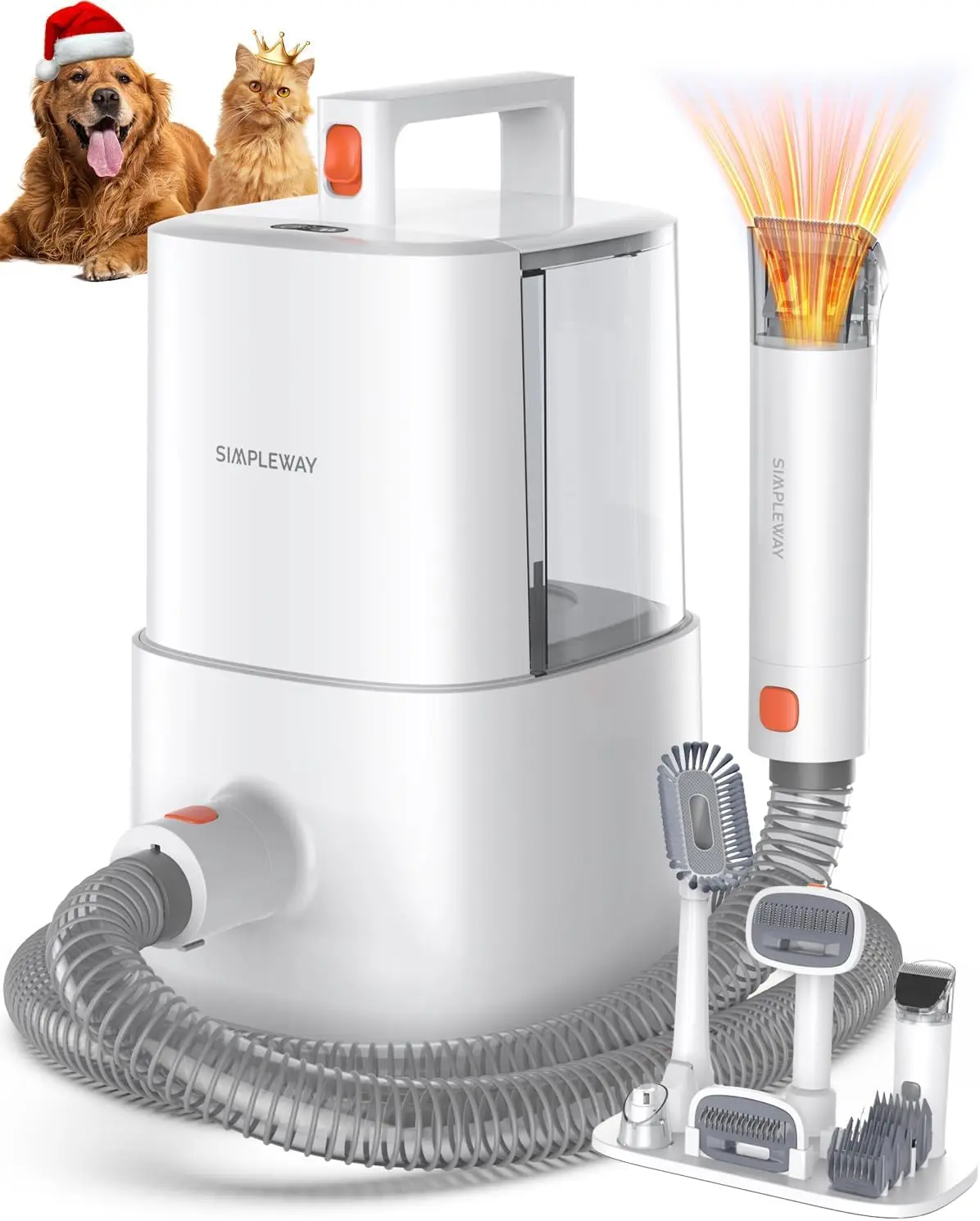 

Quiet Pet Grooming Vacuum Kit with Large Dustbin and 6 Attachments for Dogs and Cats