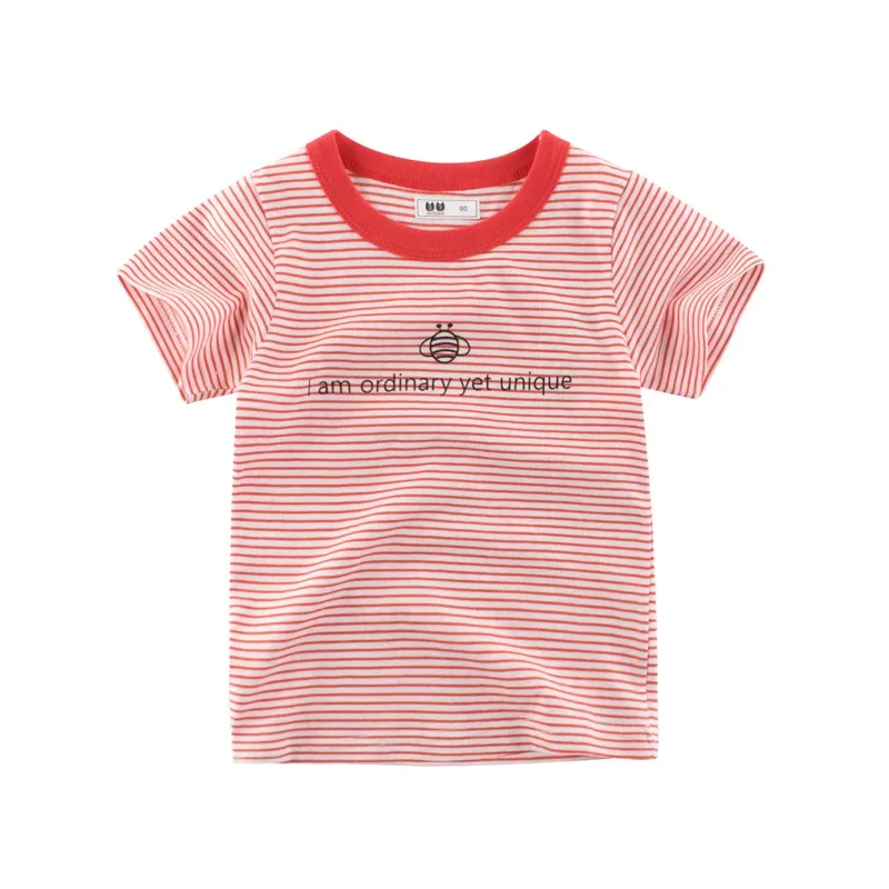 Kid's Short Sleeve O-neck T Shirts Summer Striped 100% Cotton Tops tees For Boys And Girls Children's  T-shirt Clothes H8-1