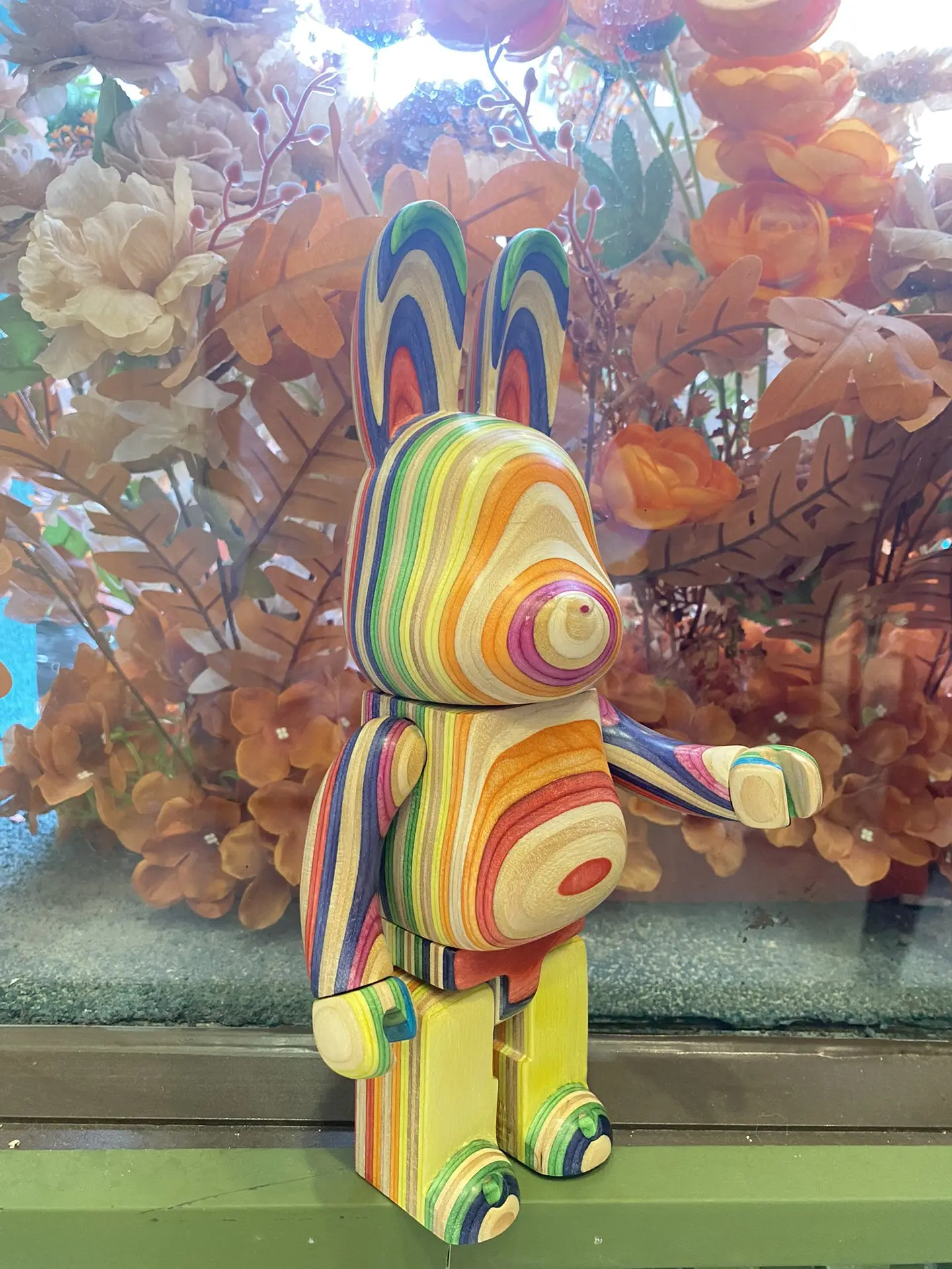 Rainbow Wooden Rabbit R@Bbrick 400% 28cm Height Handmade Skateboard Wooden Joints Can Rotate Handmade Collectible Gift Doll