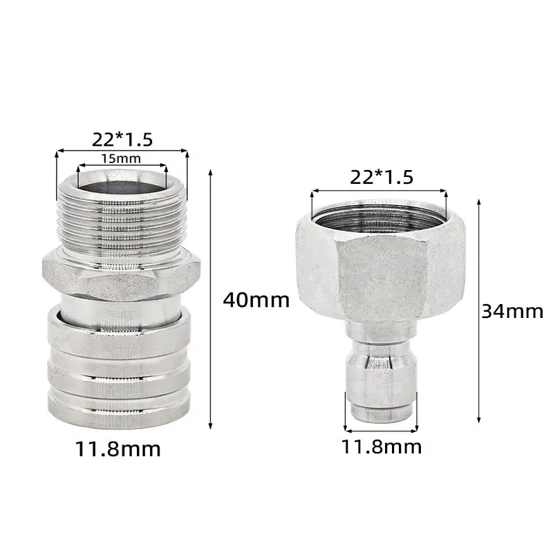 High Pressure Washer Coupler 1/4 Inch Quick Plug- Connector Stainless Steel Quick Connect Thread Fitting Adaptor M22*1.5