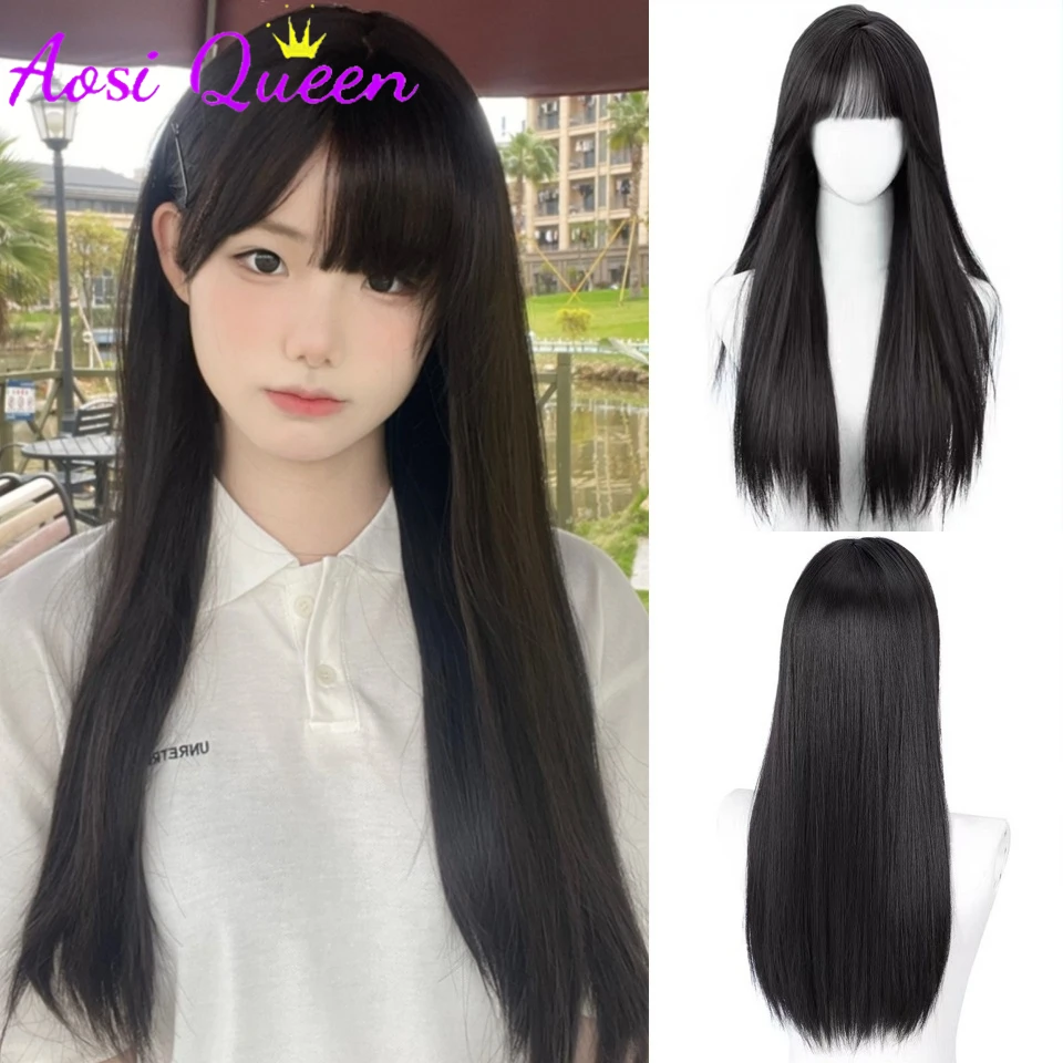 

AOSIQUEEN Natural Black Wig Long Straight Synthetic Wig for Women Fashion Wig for for Daily Halloween Costume Party Cosplay