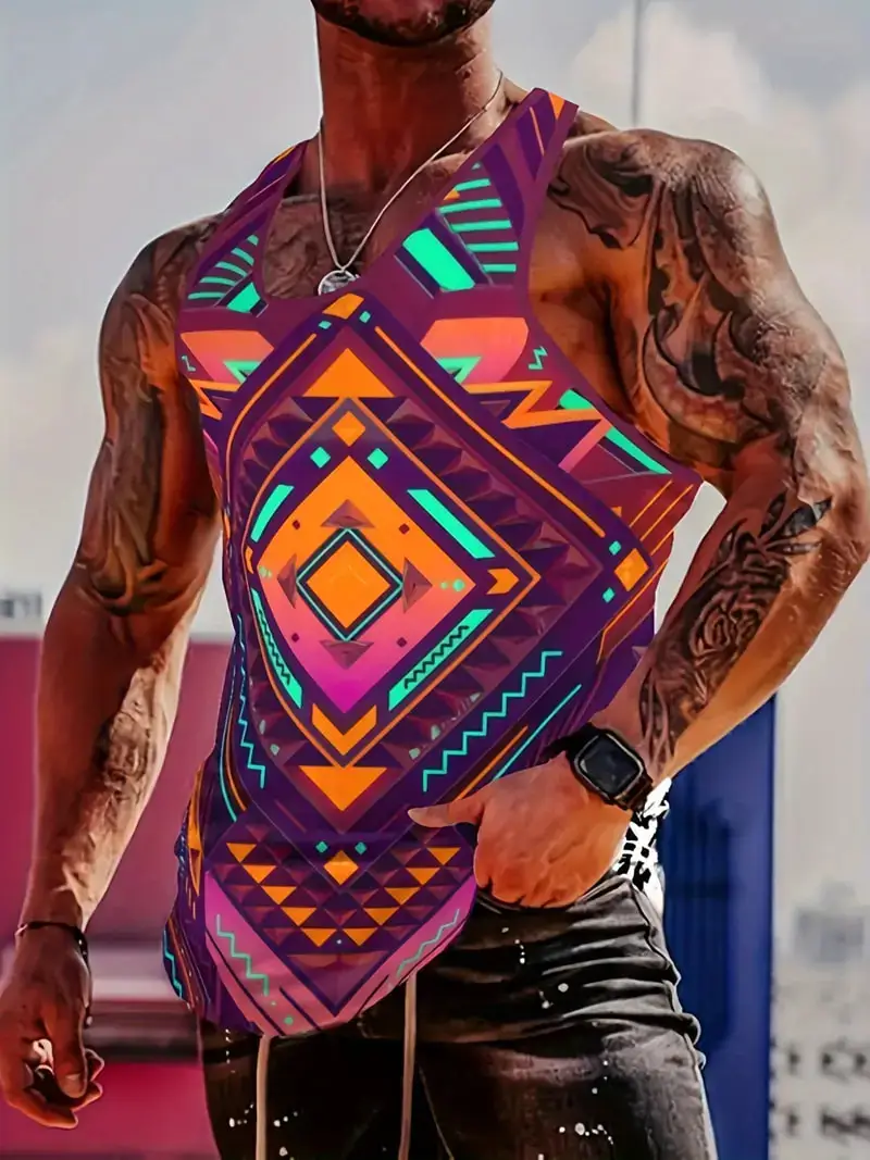 Summer Hot Sales Men's Sleeveless Vests Compass Graphic 3D Printed Outdoor Street Man Clothing Sports Fitness Oversized Tank Top