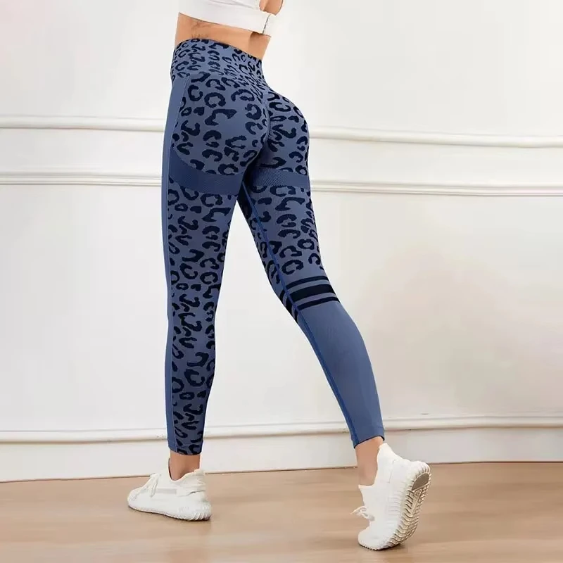 Pantalones de yoga de 9 minutos, medias elásticas de cintura alta con estampado de leopardo, pantalones de fitness de secado rápido sin costuras