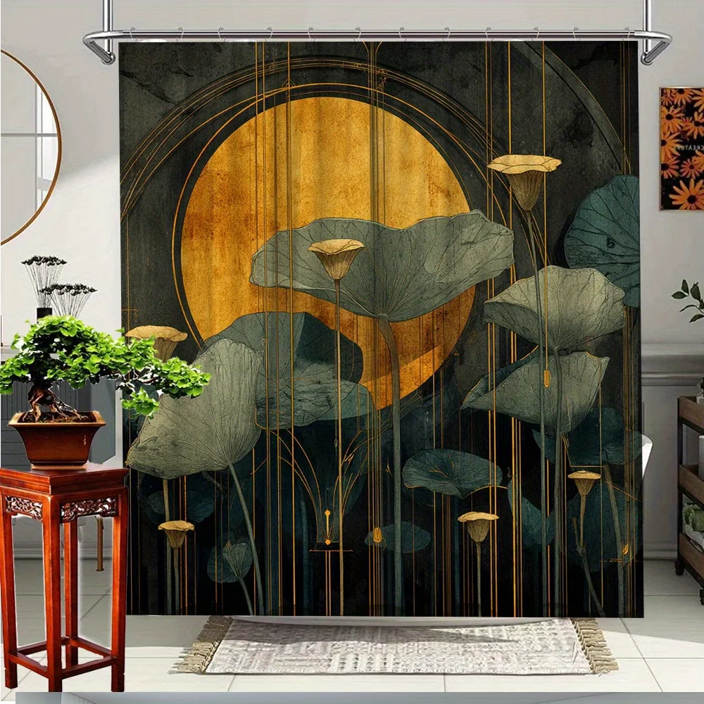 

Роскошная занавеска для ванной комнаты, 11 шт., элегантная занавеска в виде лотоса с золотым декором, 70x70 дюймов, включая 12 крючков