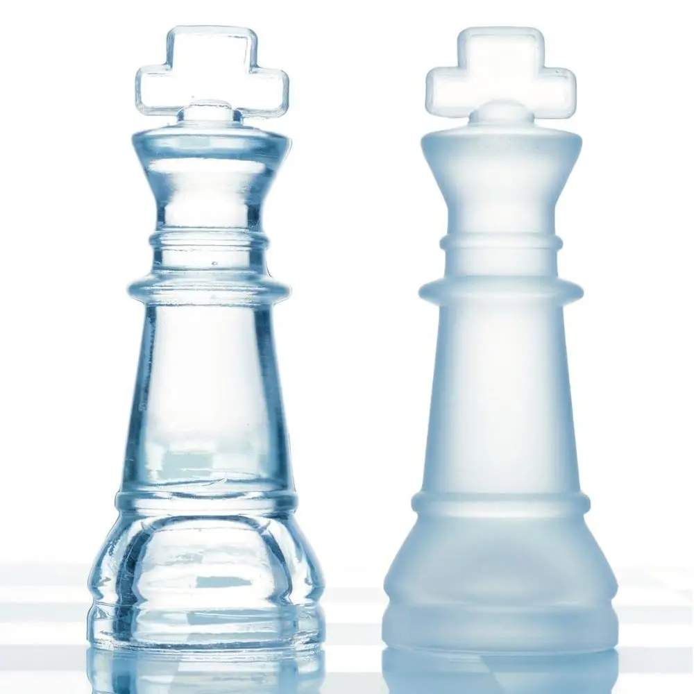 14 Premium Glass Chess Set - Stylish & Durable - 32 Frosted & Clear Pieces - Felted Bases - Portable & Stable for Enthusiasts