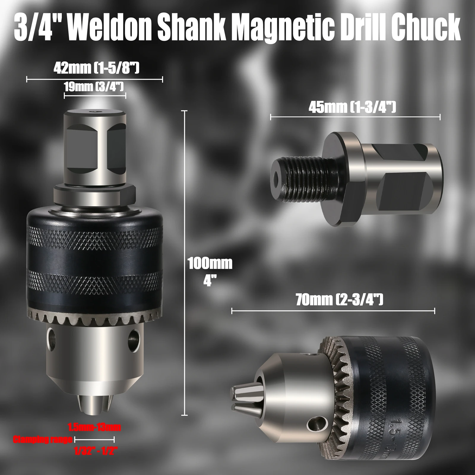 13mm Spanner Chuck Clamping With 3/4‘’ Weldon Shank For Magnetic Drill Tool Accessories Adapt Connector (Thread: 1/2-20UNF)