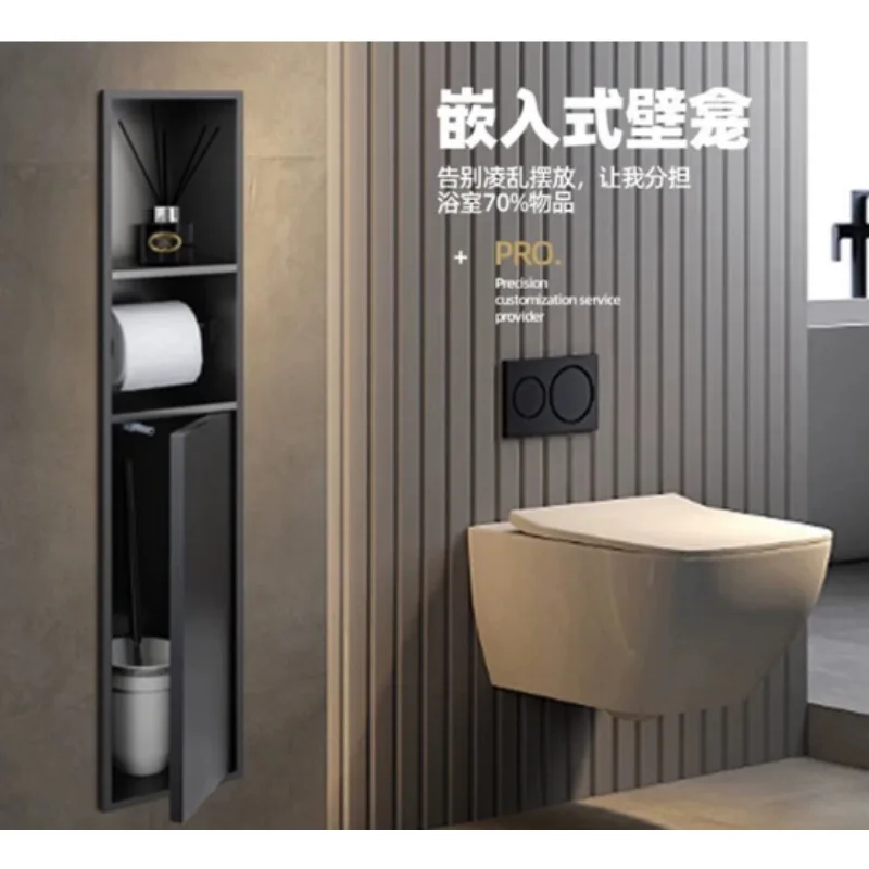Stainless Steel Embedded Niche Toilet Brush Roll Holder Built‑In Shelf Space Saving Bathroom Storage for Home Hotel view 2
