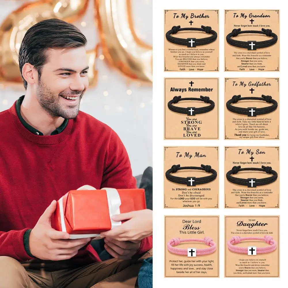 Gelang Salib Tali Kepang Gelang Yesus Gelang Kristen Dapat Disesuaikan Gelang Religius untuk Ulang Tahun Pembaptisan Kristen K1X9