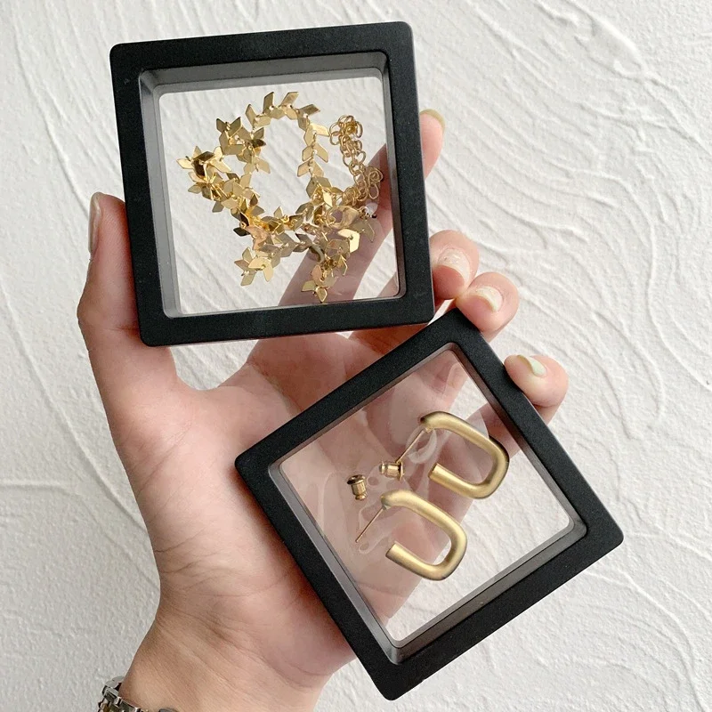 PE 필름 보석 보관 상자, 3D 투명, 사각형 브로치 링 귀걸이, 방진 전시 장식, 선물 상자, 10Pcs