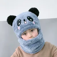 Fashionable Beanies Autumn and Winter Cute Childrens Cartoon Scarf Hat Two Piece Set Double Layer Wool Warm Boys and Girls Hats