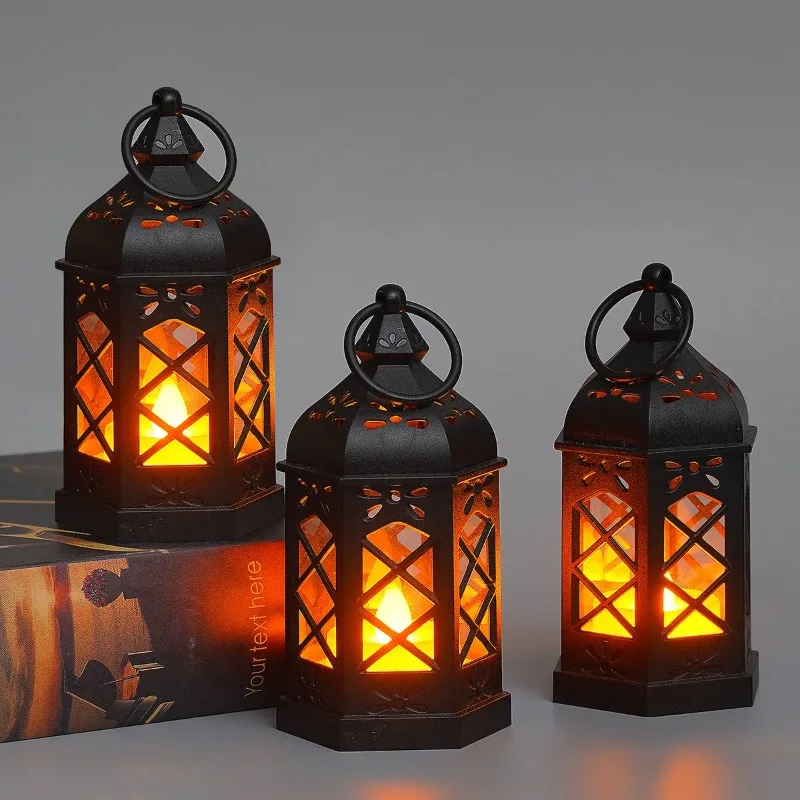Moroccan Lantern LED Candle, Flameless Flickering Hexagon Vintage Decorative for Table Wedding Party Home Decor Bedroom Gift