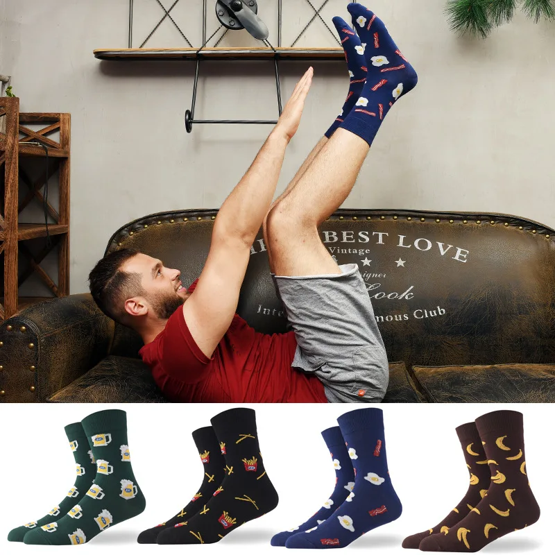 

Men Socks Cartoon Animal Food Pizza Hamburg Dinosaur Novelty Funny Socks Men Calcetines Hombre Divertido Skarpetki