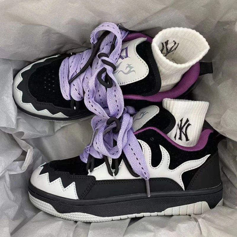 Men Shark Sneakers Patckwork Purple Shoes Breathable Thick Heels Sneakers Casual High Top Running Platform for Student