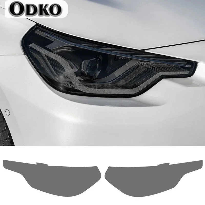 2 Pcs Car Headlight Protective Film Front Light Transparent Smoke Black TPU Sticker For BMW 2 Series Coupe G42 2022 M240i