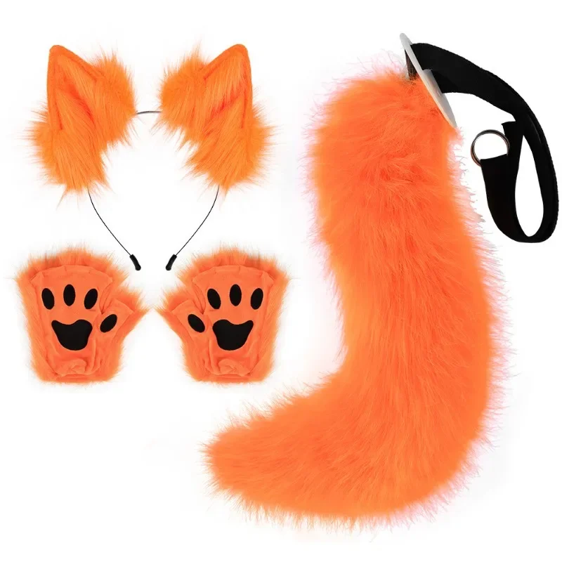 New Fox Ear Hairband Beast Furry Tail Halloween Set Beast Paw Simulation Plush Beast Ear Cos Anime  Accessories Cosplay Costumes