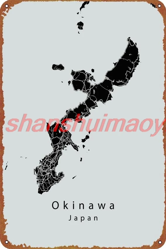 MAI Okinawa Japan Island Map map Poster Vintage Cute Metal Sign Gift Retro Novelty Cafe Store Garage Tin Signs8x12 Inch