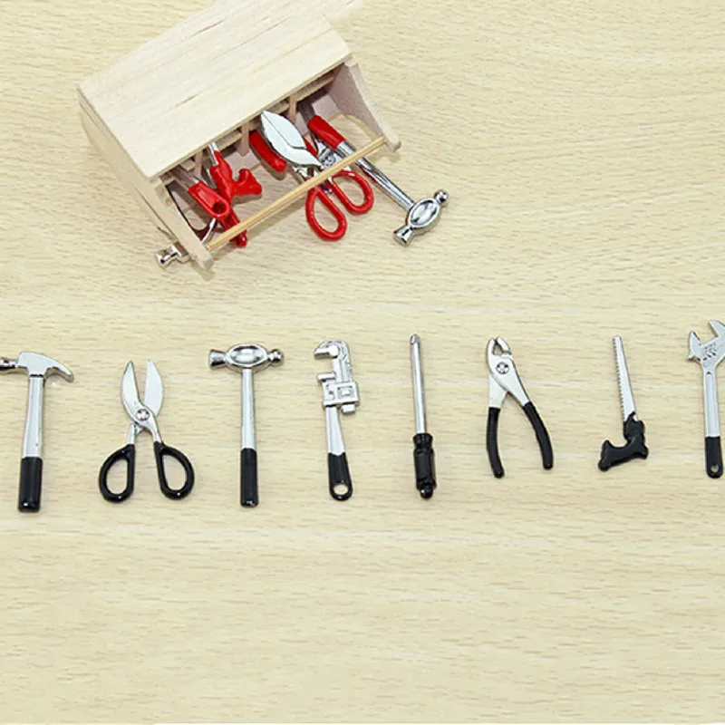 3picecs 1:12 مقياس دمية طقم أدوات مصغرة 8 قطعة مطرقة محاكاة مفتاح قابل للضبط لتقوم بها بنفسك الحرف المشهد الدعائم