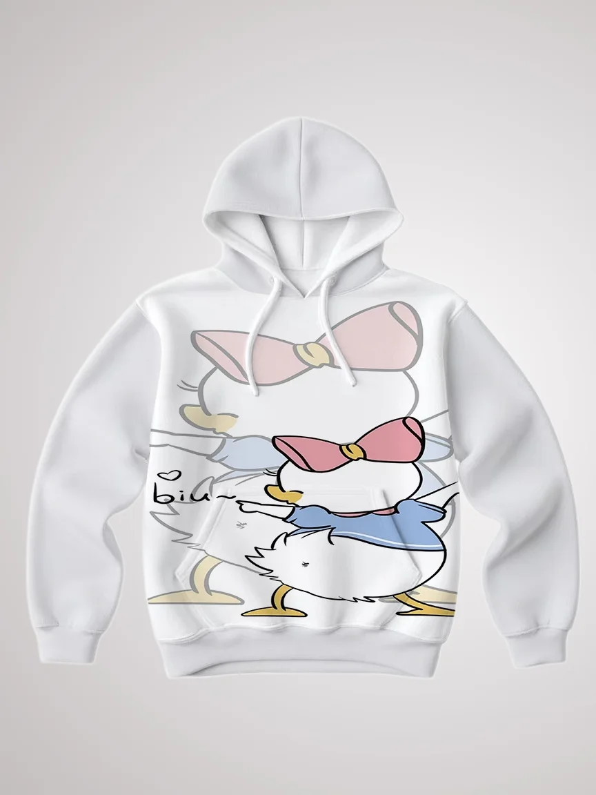 

Autumn and Winter White Hoodie Animation Daisy Donald Duck Disney Elements 3D Hoodie Parent Child Costume Adult and Child