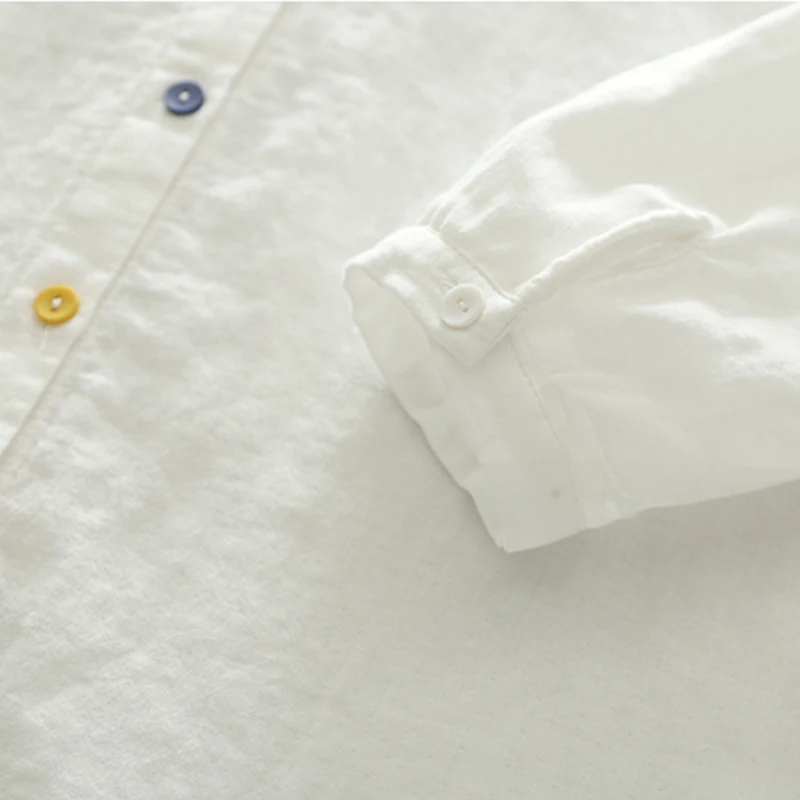 Outono dupla camada de algodão manga comprida blusa roupas femininas bordados florzinhas coloridas com camisas e blusas artísticas u133