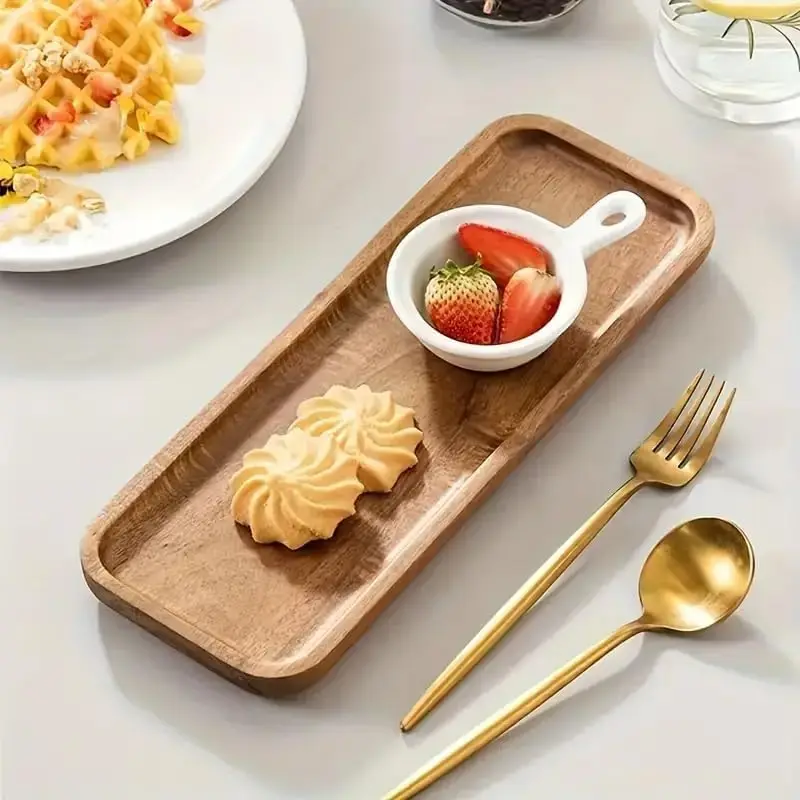 5pcs Acacia Wood Serving Tray Set Rectangular Platter Cake Dessert Fruit  Tray Japanese Oval Wooden Plates for Kitchen Decor view 4