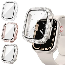 Coque en verre et diamant pour Apple Watch, Bling Bumper Protector, iWatch Series 9, 3, 5, 6, 7, 8, SE Case, 40mm, 44mm, 41mm, 45mm, 38mm, 42mm