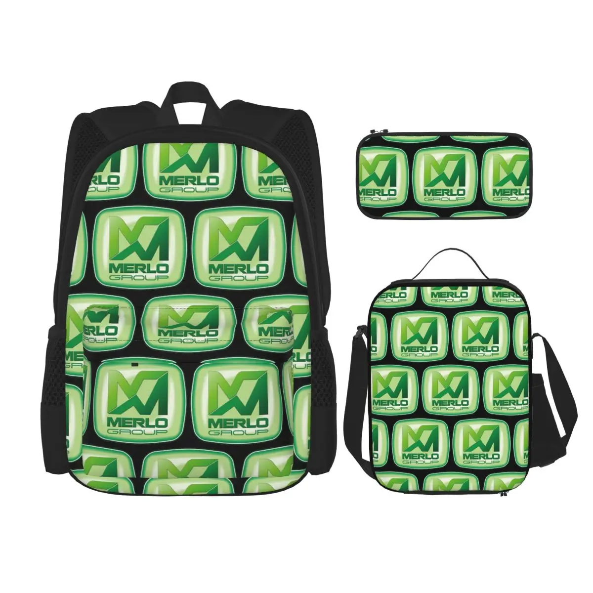 

Merlo Logo Backpacks Boys Girls Bookbag Students School Bags Kids Rucksack Lunch Bag Pen Bag Three-Piece Set