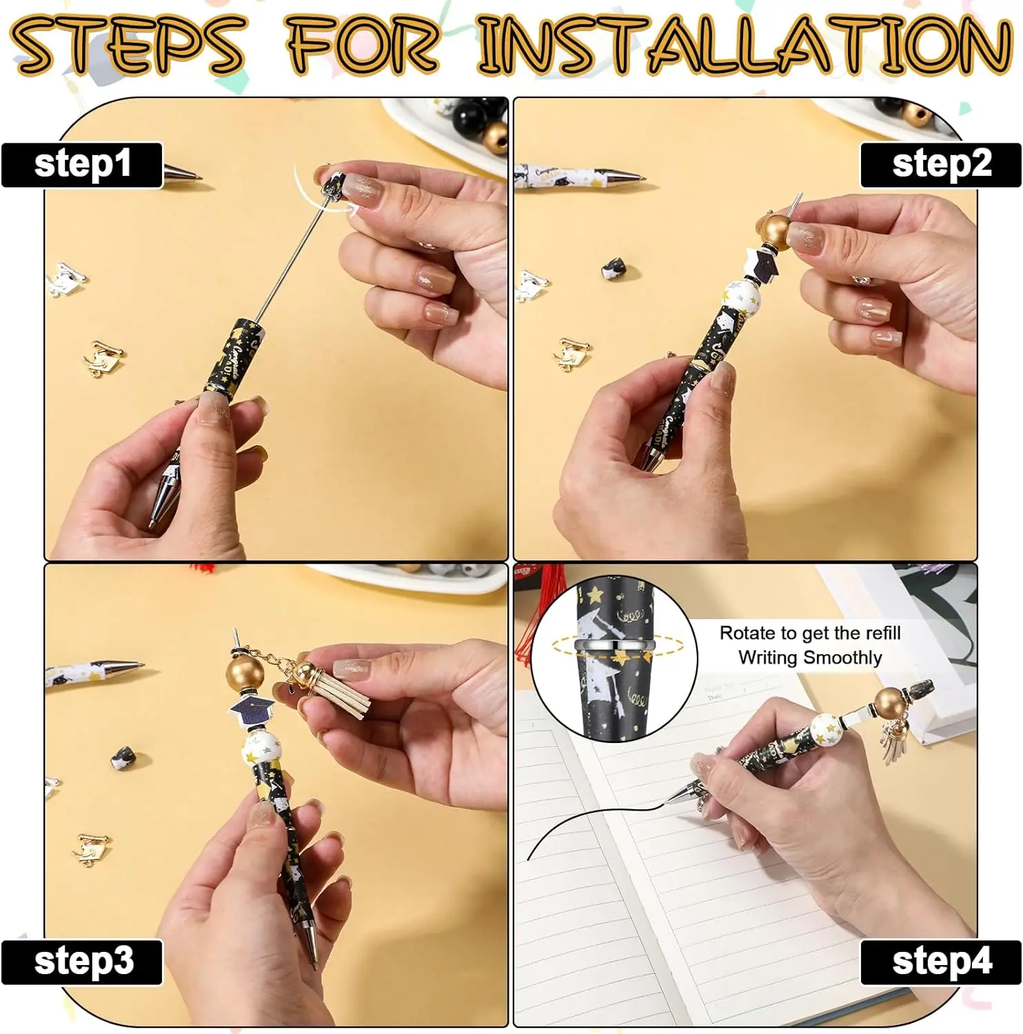 6 قطع من أقلام الخرز التي تحمل عنوان المعلم، مجموعة أقلام الخرز التي يمكنك صنعها بنفسك، العودة إلى المدرسة، مكتب الهدايا الإبداعية ومستلزمات الدراسة، حرفة يدوية من الخرز #5