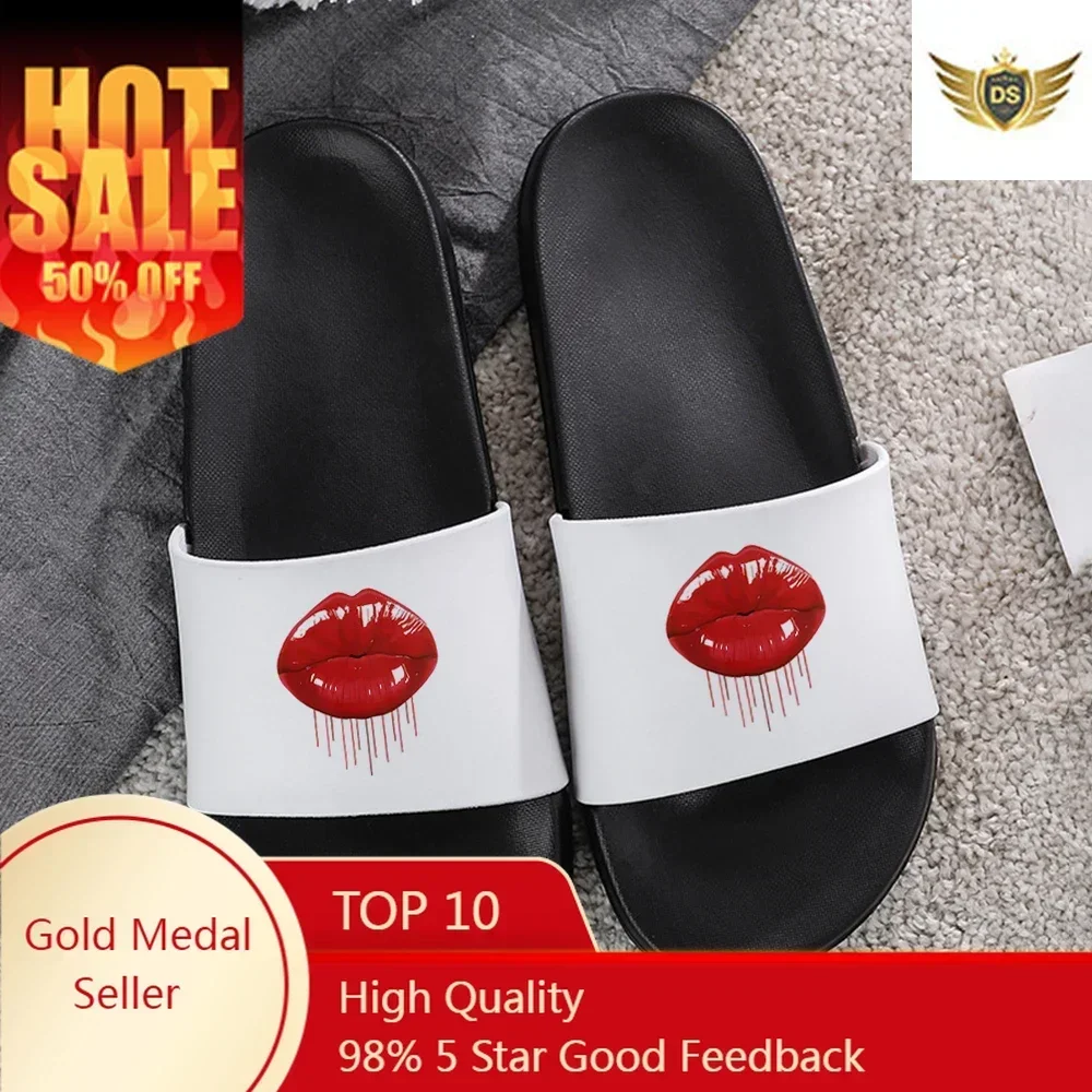 

Summer Women Men Slippers Korean Version lips character Print Women Slipper Harajuku Female Beach Shoes Slippers for Woman