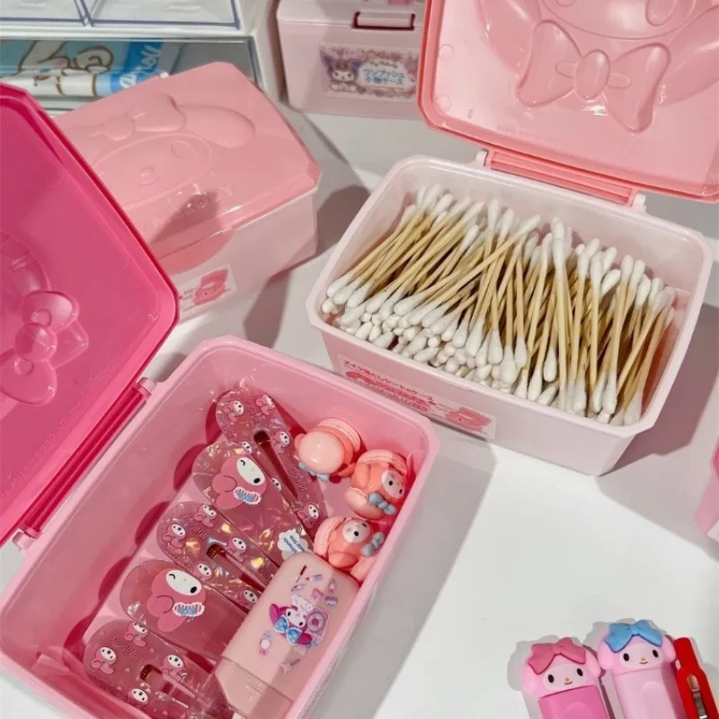 My Melodys Flip Storage Box Y2K HelloKittys Storage Boxes Cotton Swab Stick Makeup Cotton Stationery Headgear Sorting Box