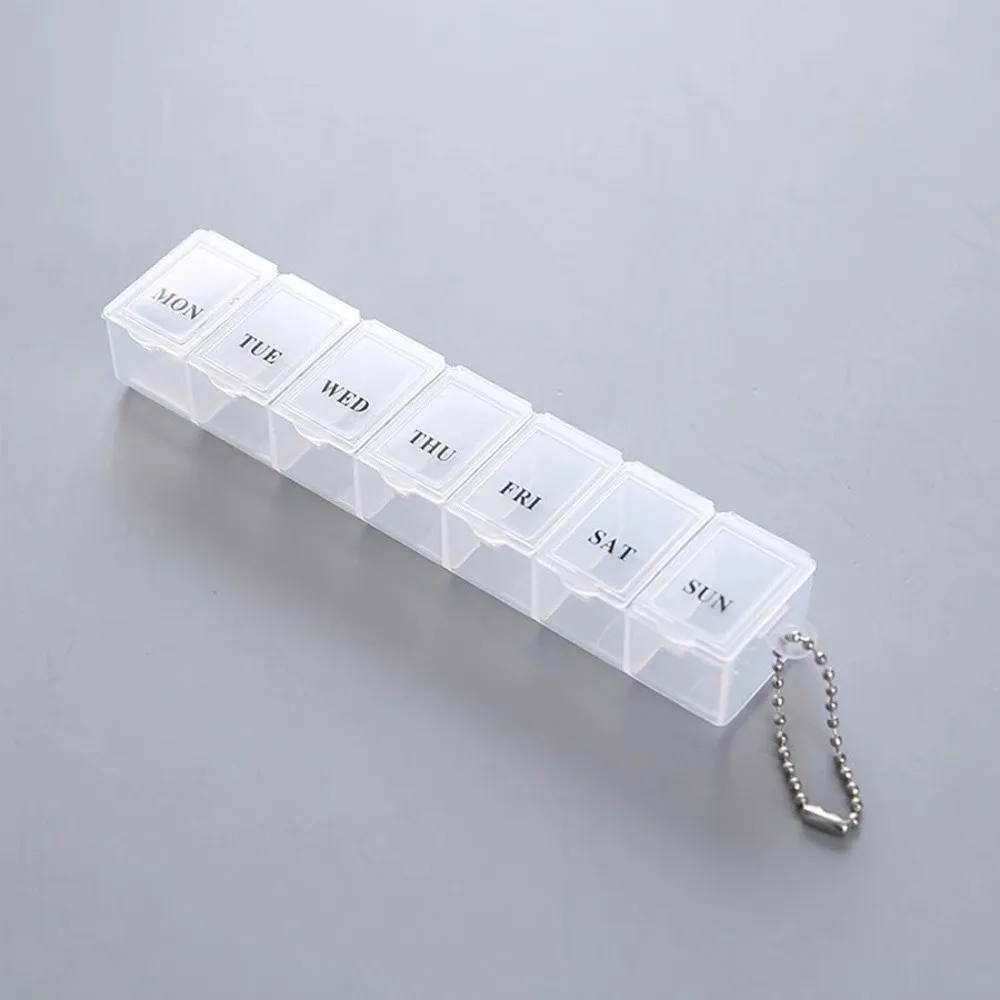 7-Tage-Wochenpillenbox Bunter Mini-Medikamentenbehälter Tragbarer Behälter mit Knopföffnung Pillenorganizer-Etui – Detail 9