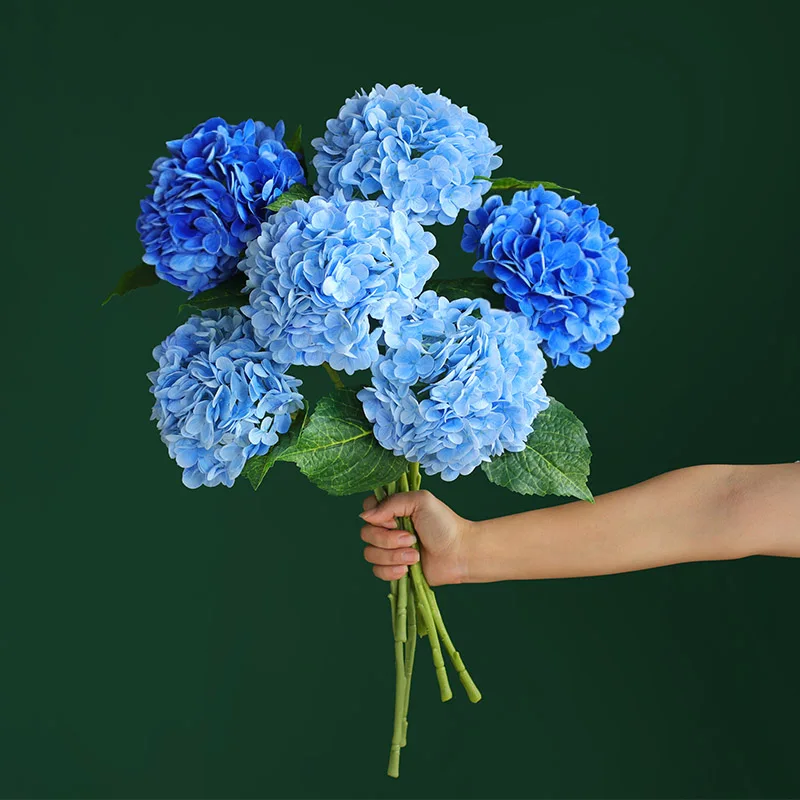 Blue Artificial Hydrangea Flowers Real Touch Green Artificial Hydrangea Branches Decoration Wedding Bouquet Flower Arrangement