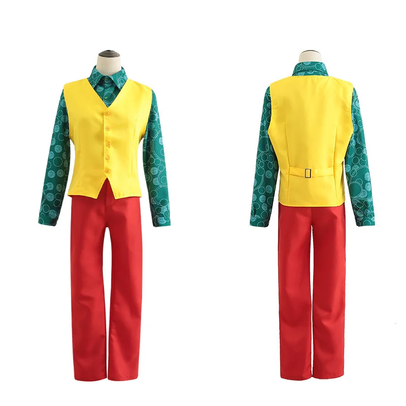 New Design DC The Joker Clown Cosplay Pudding Full set Costume Red Yellow Suit Halloween Man