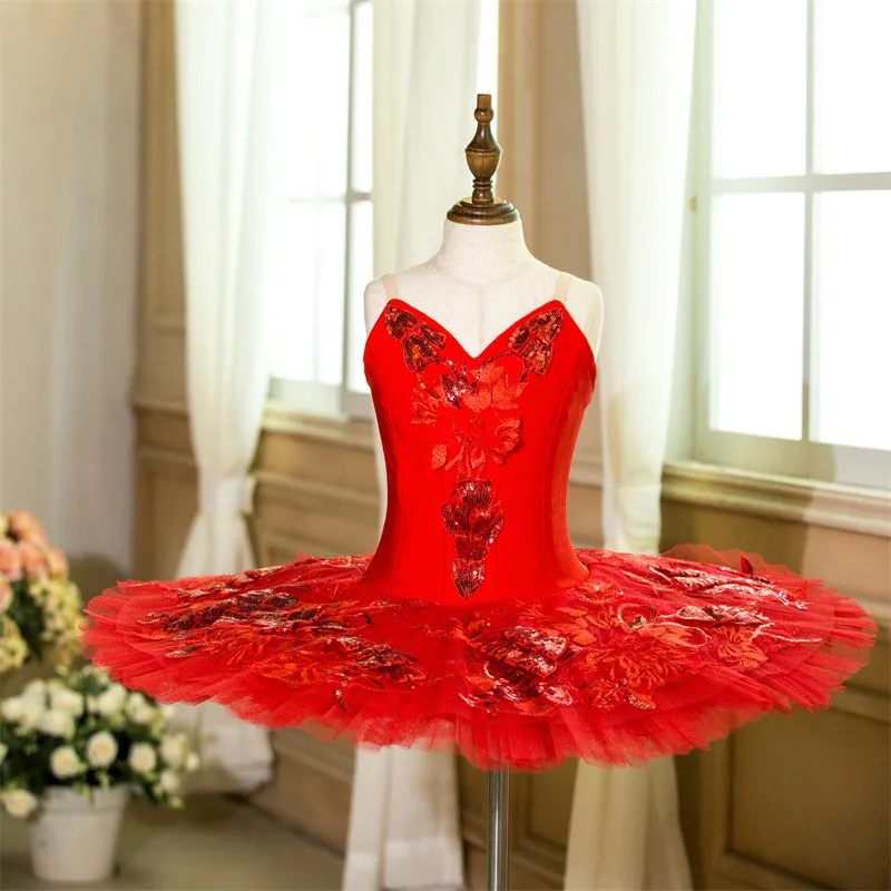 Professional High Quality Custom Size 12 Layers Women Adult Kids Girls Red Competition Performance Ballet Tutu Costumes