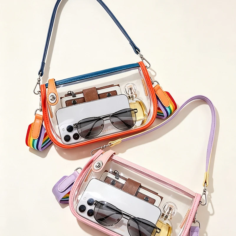Transparente PVC-Schultertasche mit verstellbarem Riemen, wasserdichte Damen-Handtasche, vielseitige Freizeittasche, Reißverschluss, leichtgewichtig – Detail 11