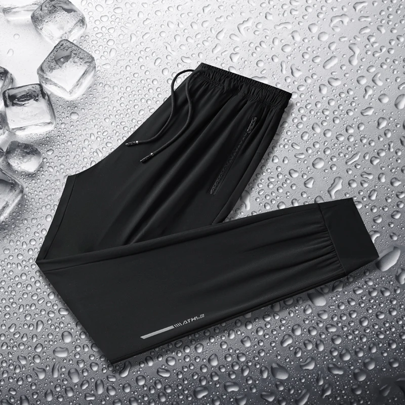 Summer Ice Silk Pants Casual Solid Color Quick Drying Run Training Sports Pants Loose Breathable Drawstring Straight Leg Pants