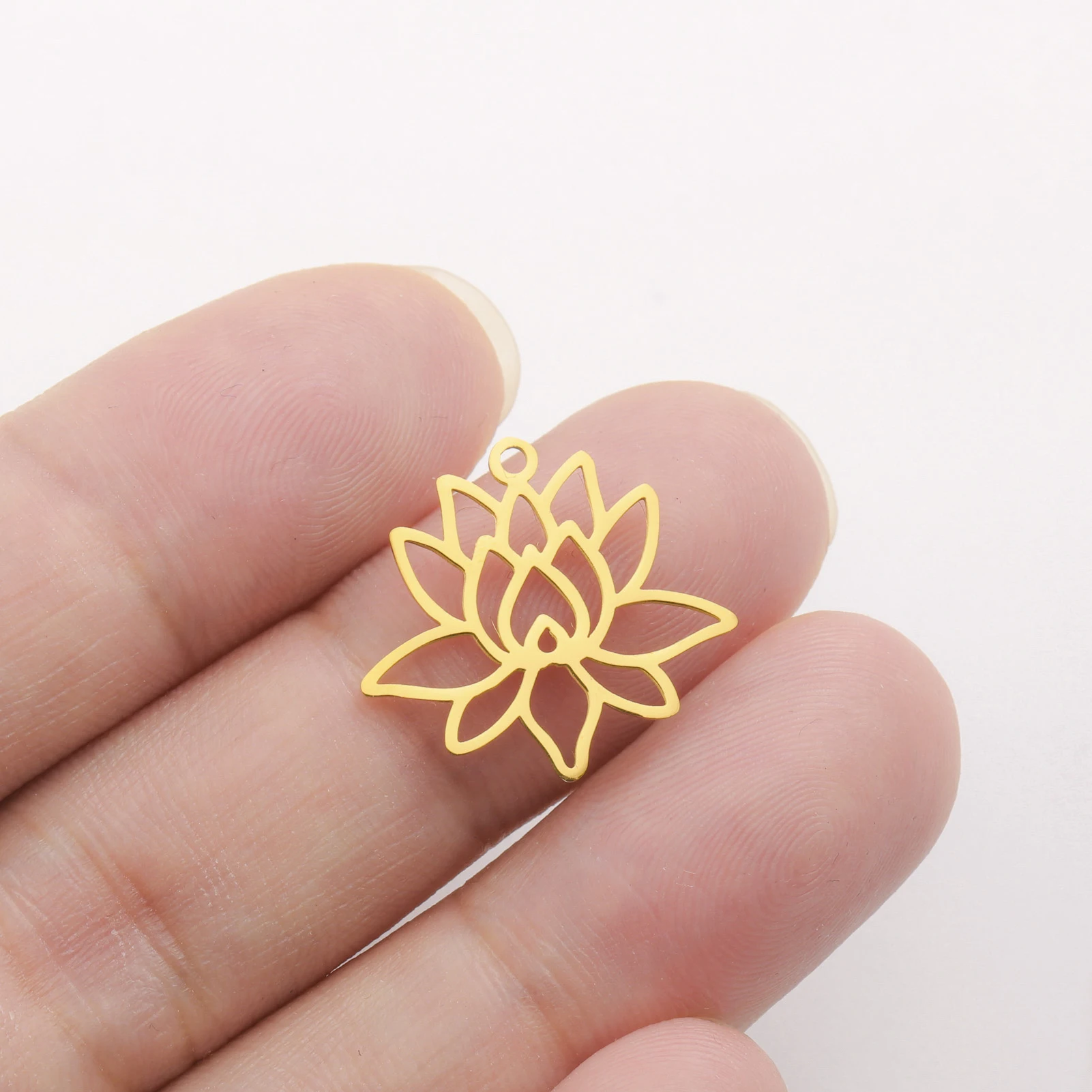 Teamer 5pcs/lot Lotus Flower Charms for Jewelry Making Gold Color Amulet Bracelet Necklace DIY Yoga Buddhism Pendant Wholesale